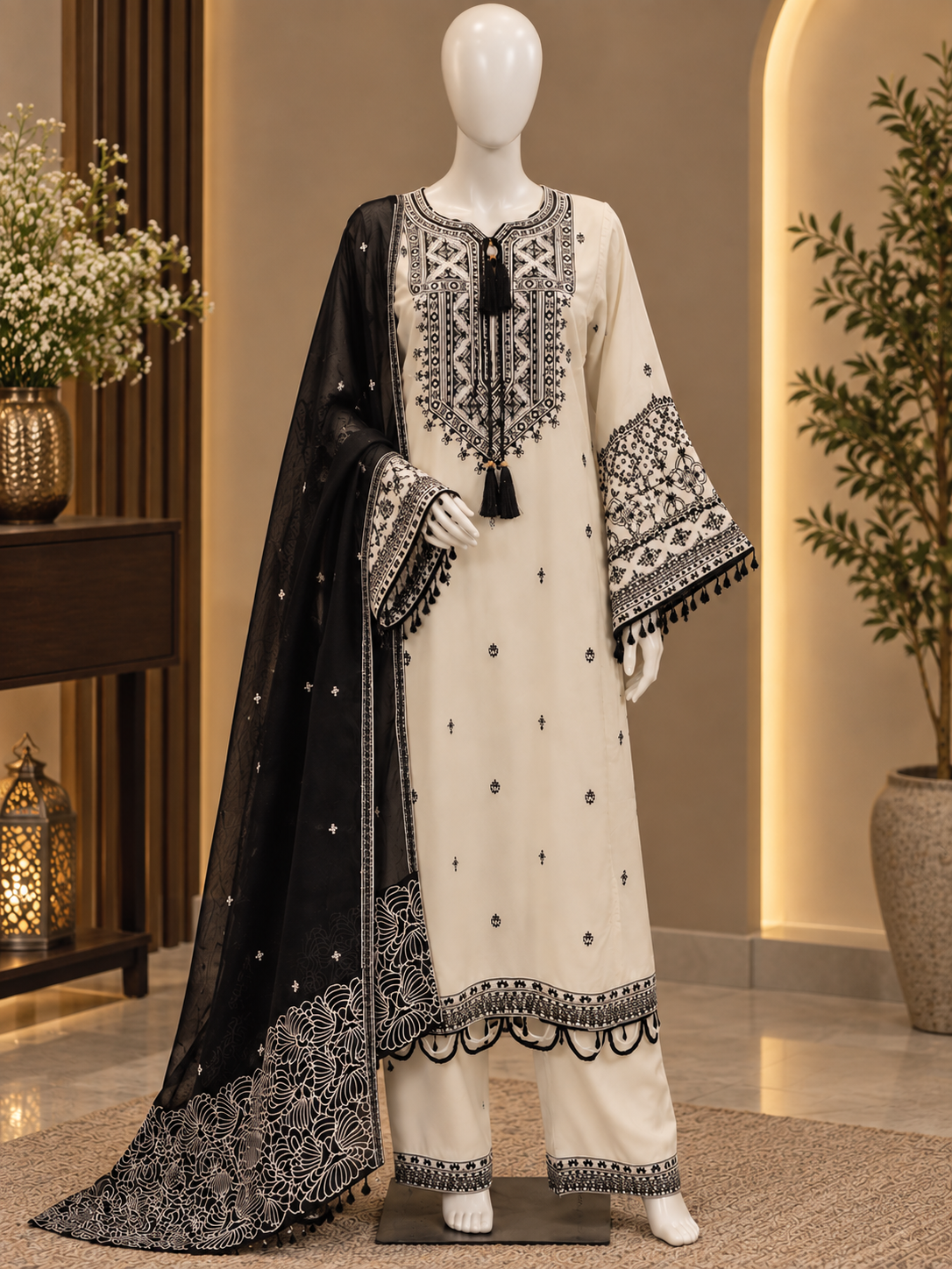 HANIA OFFWHITE LAWN EMBROIDERY SUIT Q