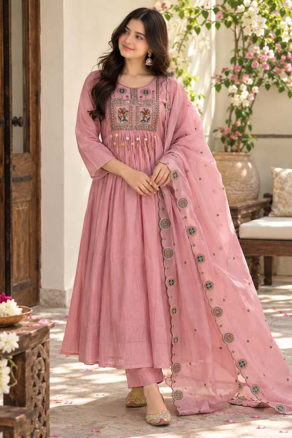MUL CHANDERI HANDWORK FROCK 4 Q