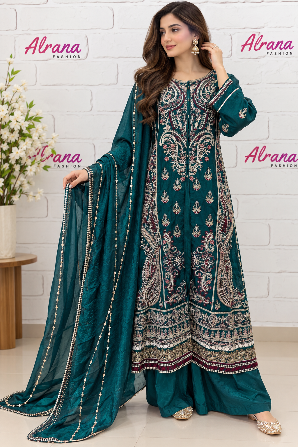 PEACOCK SILK READYMADE EMBROIDERY SUIT Q