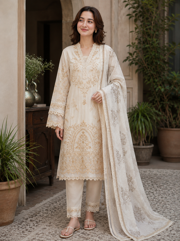 HANIA OFF-WHITE READYMADE SUIT
