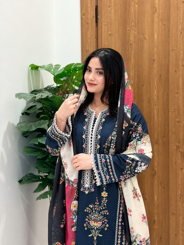 JUGNU BLUE LAWN EMBROIDERY SUIT
