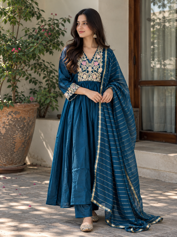 MUL CHANDERI HANDWORK FROCK 1 Q