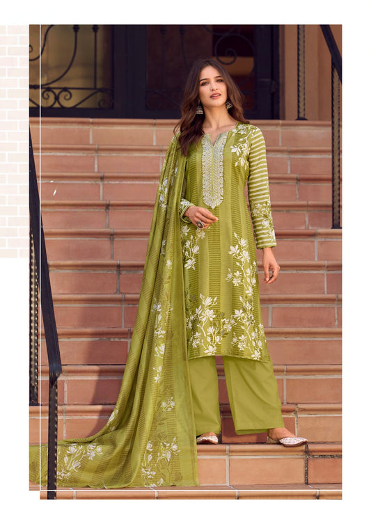 GREEN AVATARA COTTON EMBROIDERY SUIT