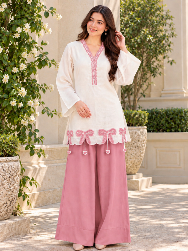 BOW EMBROIDERED CO-ORD SET 1