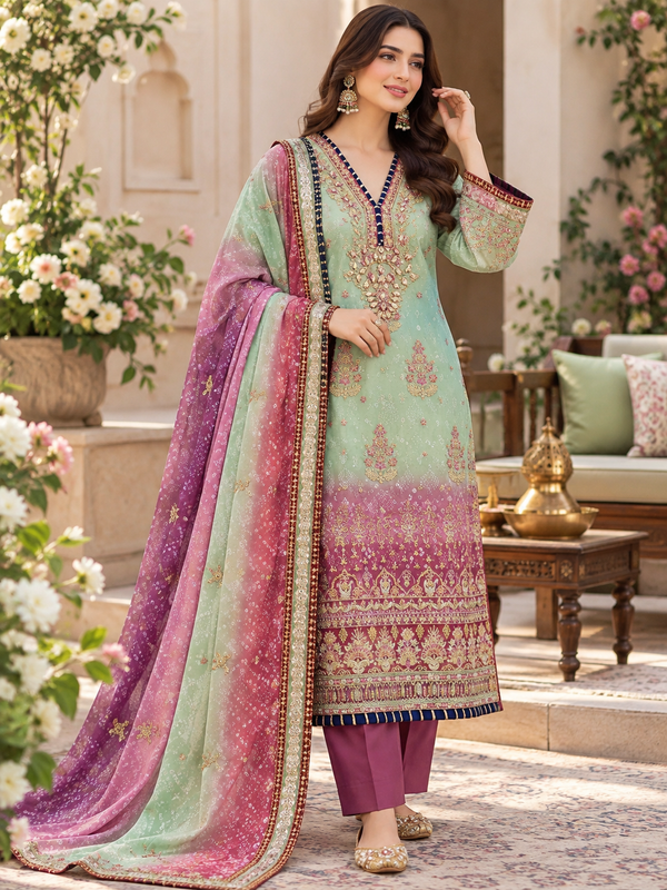 BRIDAL SHADED CHIFFON EMBROIDERED SUIT 4