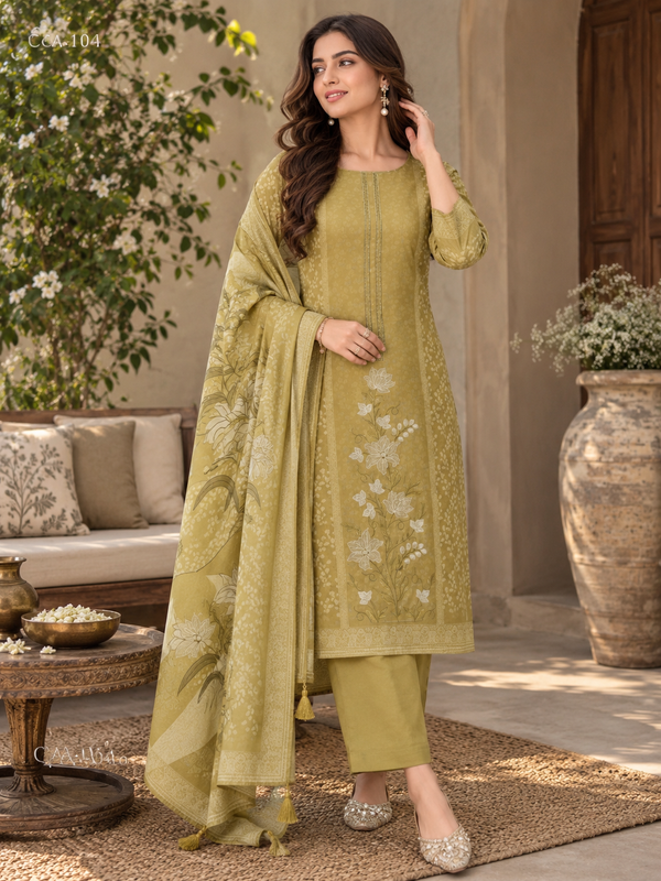 CASHMERE COTTON  EMBROIDERY SUIT 2 Q