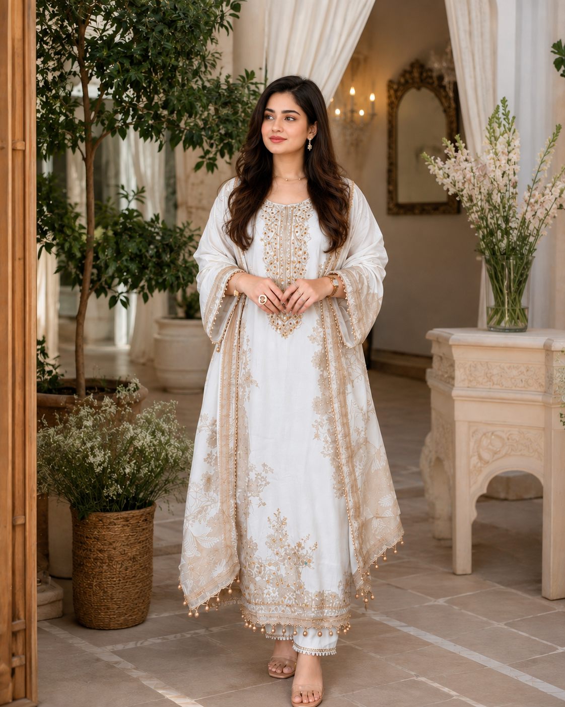 WHITE MUSLIN READYMADE SUIT 2