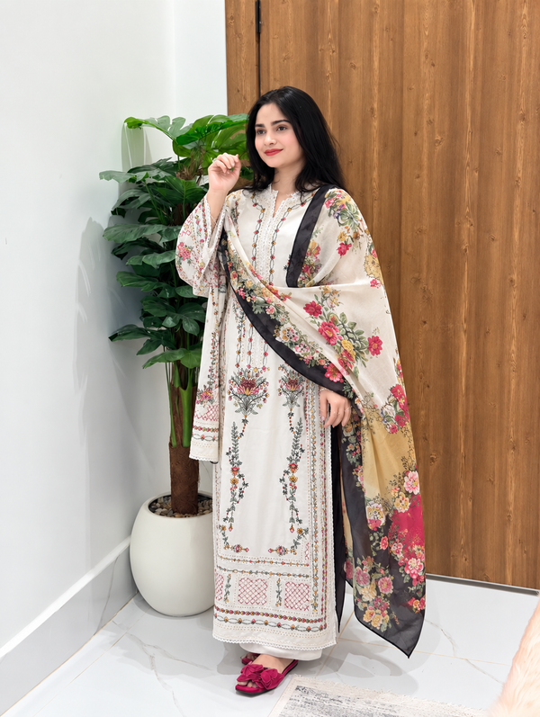 WHITE JUGNU LAWN EMBROIDERY SUIT R