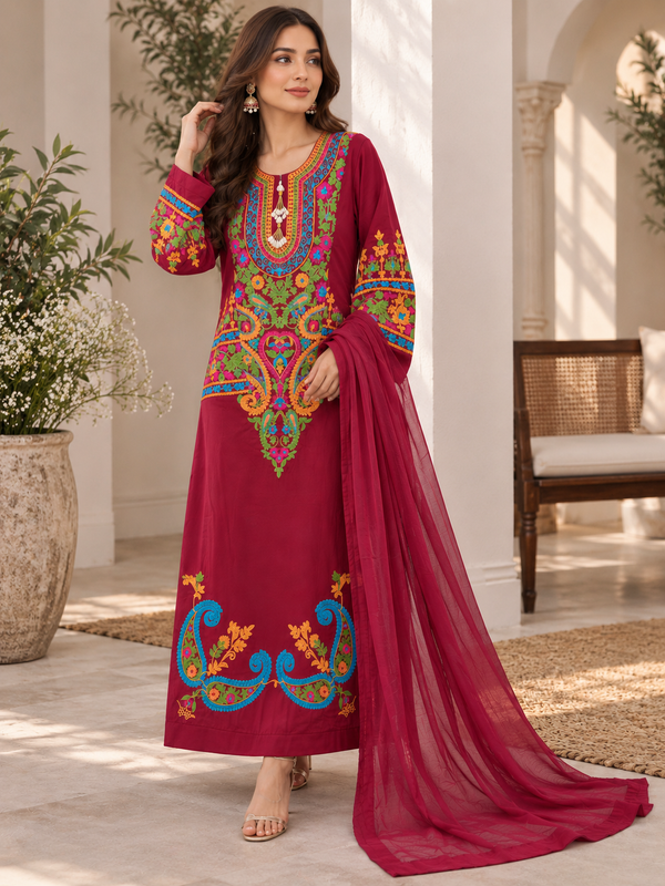 RANI PINK JUGNU LAWN EMBROIDERY SUIT