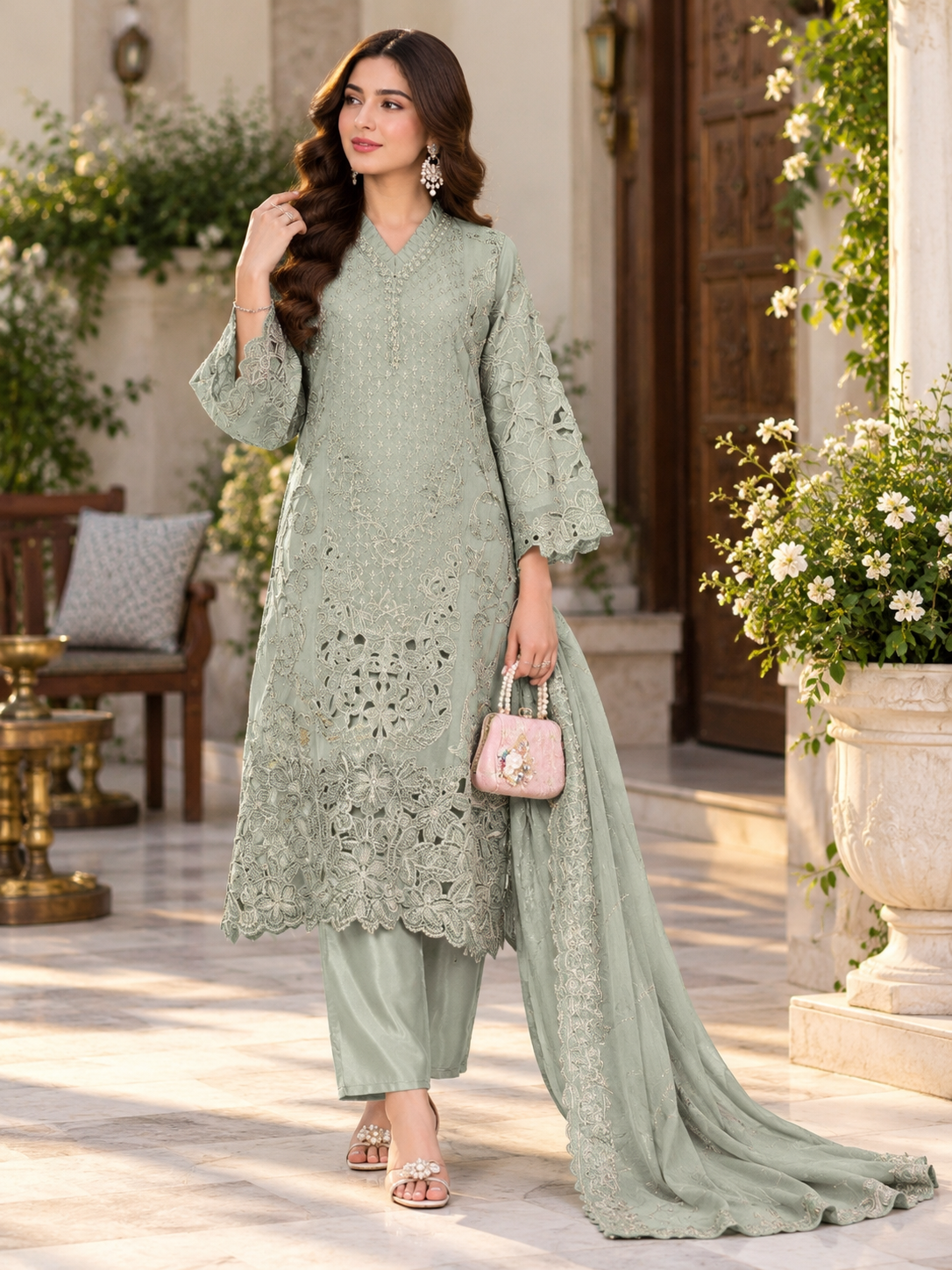 CHIFFON EMBROIDERY SUIT 3 Q