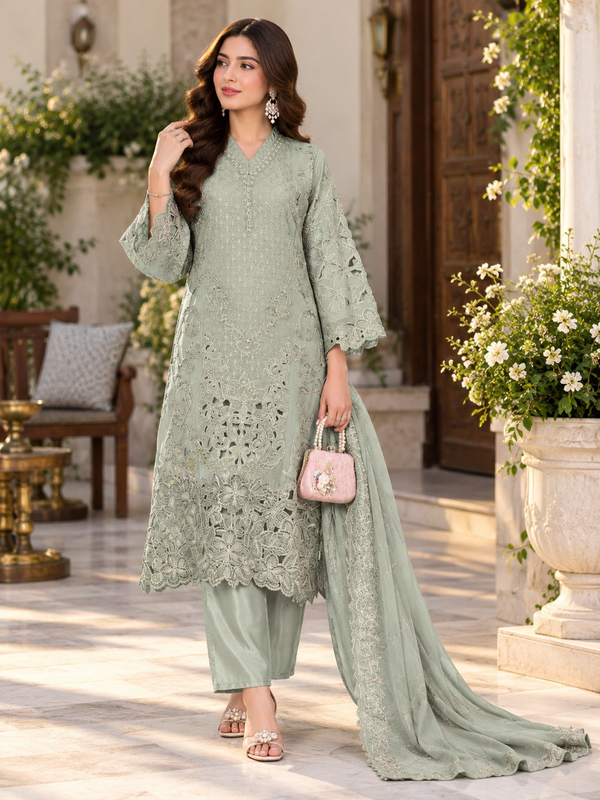 CHIFFON EMBROIDERY SUIT 3 Q