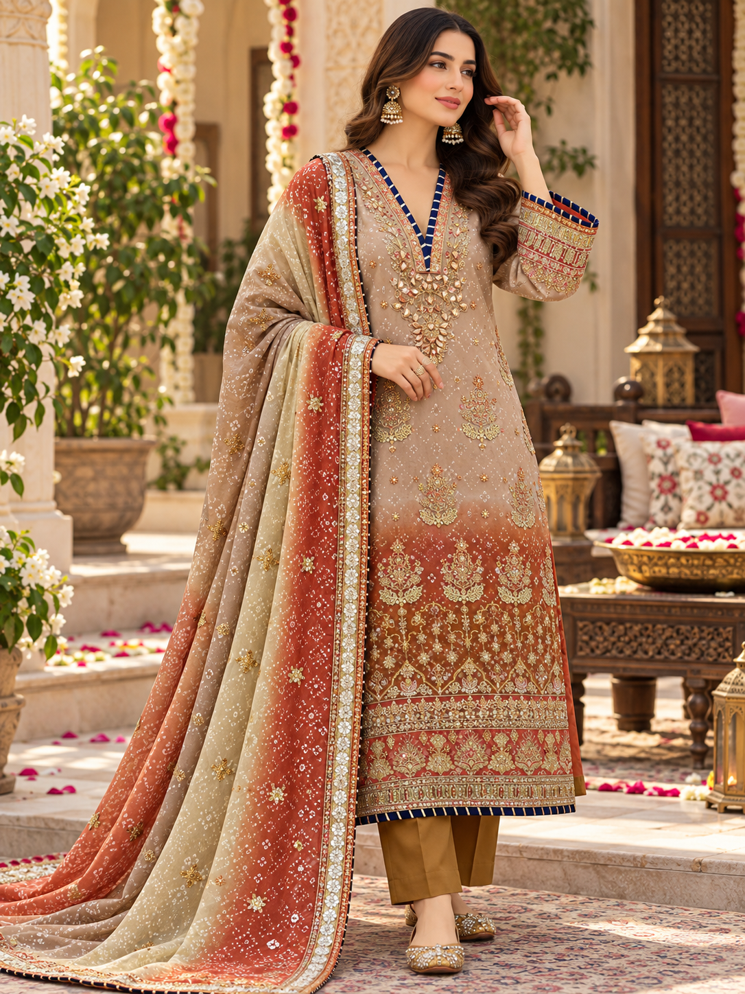 BRIDAL SHADED CHIFFON EMBROIDERED SUIT 1