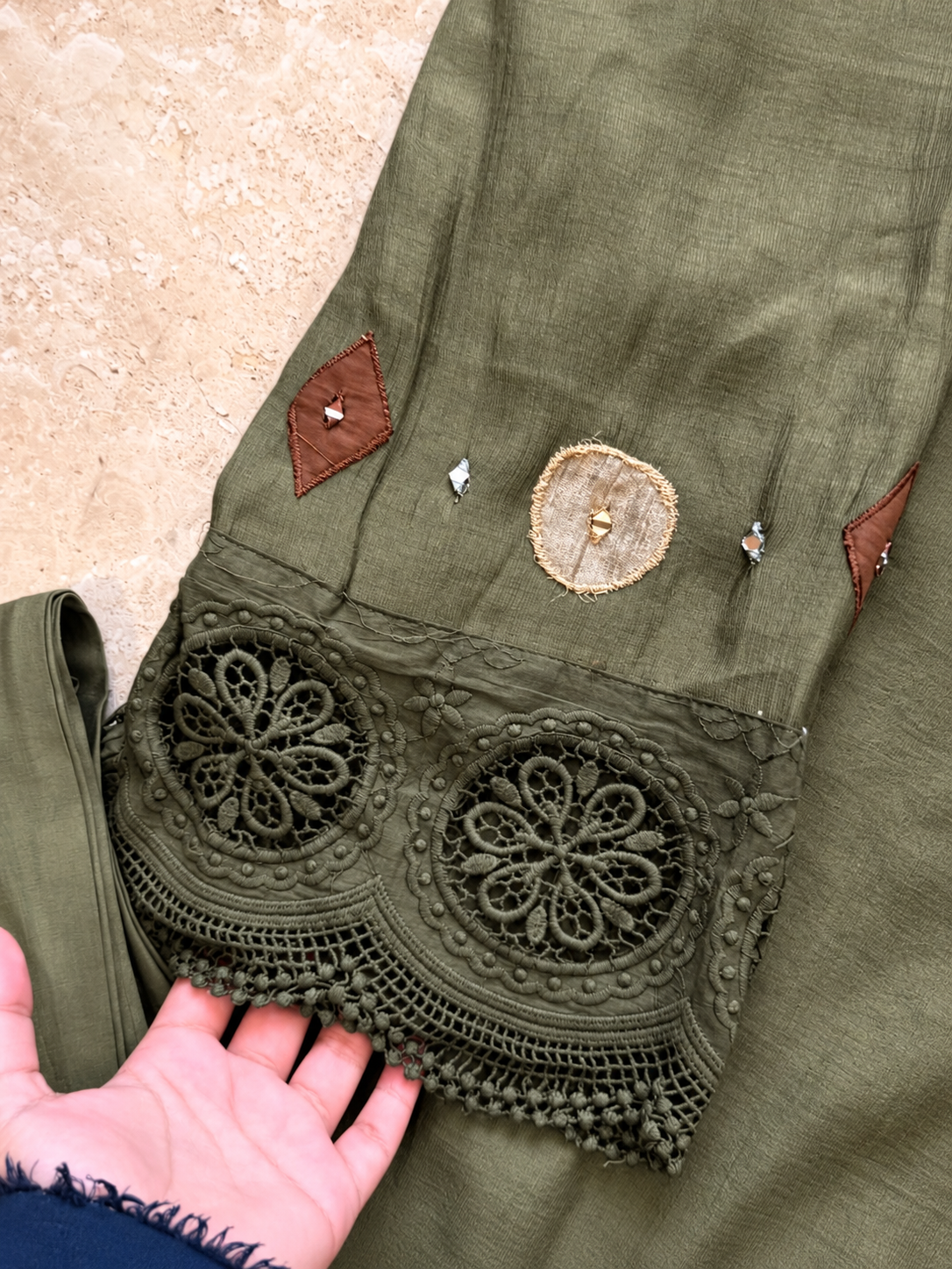 GREEN APPLIQUÉ DESIGNER SUIT