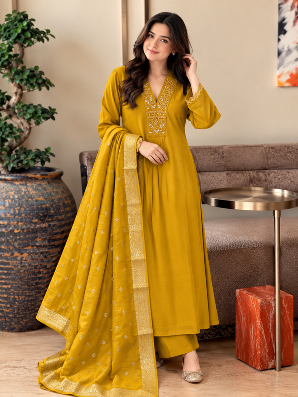 MUL CHANDERI HANDWORK FROCK 3 Q 1001