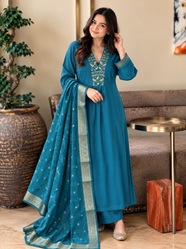 MUL CHANDERI HANDWORK FROCK 2 Q 1001