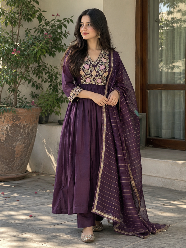 MUL CHANDERI HANDWORK FROCK 3 Q